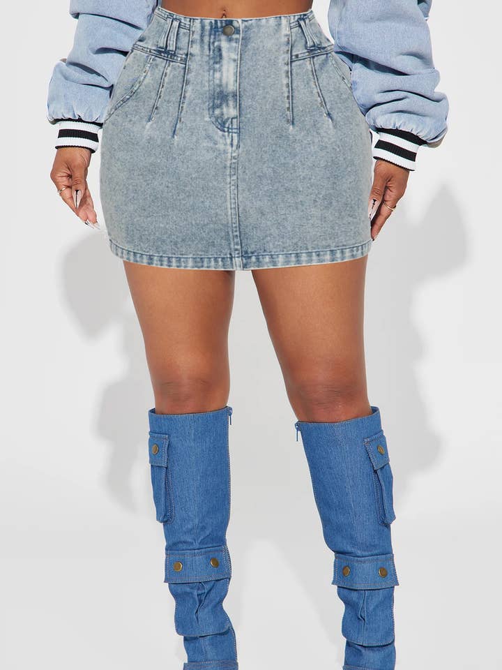 SIDE POCKET DENIM MINI SKIRT for wholesale on Faire0
