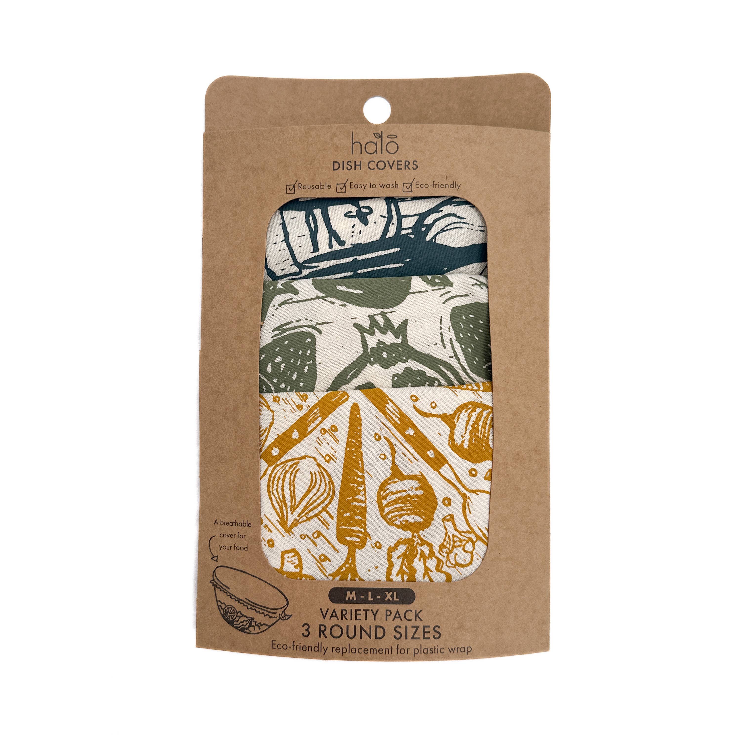 Halo Dish Covers - Wholesale Food Storage Wrap/Bag -  Halo Dish & Bowl Cover Large Set of 3 | Farm to Table Print3