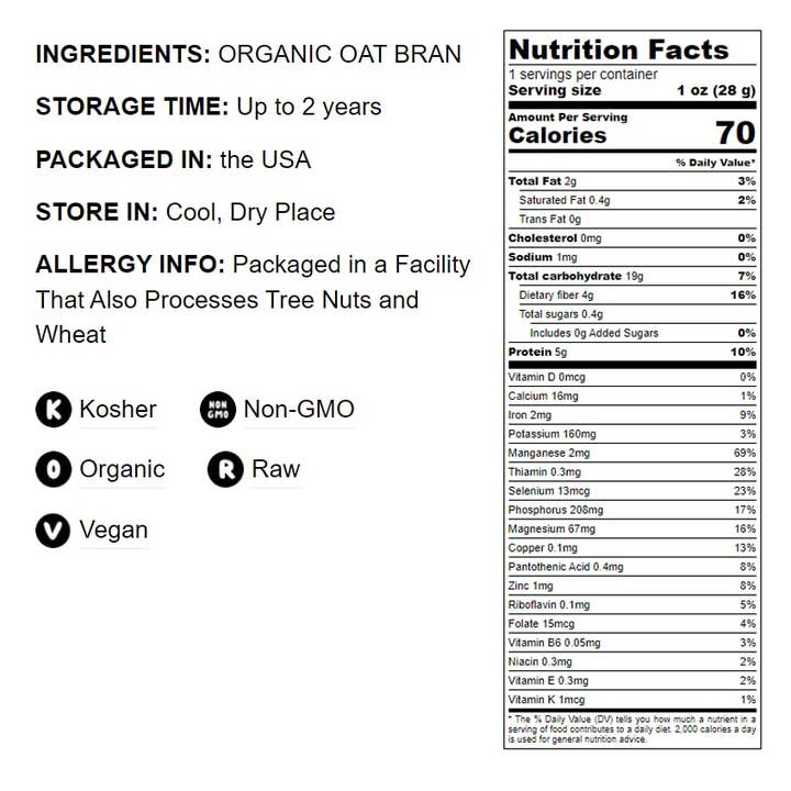 Food To Live - Wholesale Oats - Organic Oat Bran – High Fiber Hot Cereal, Kosher, Raw, Vegan2