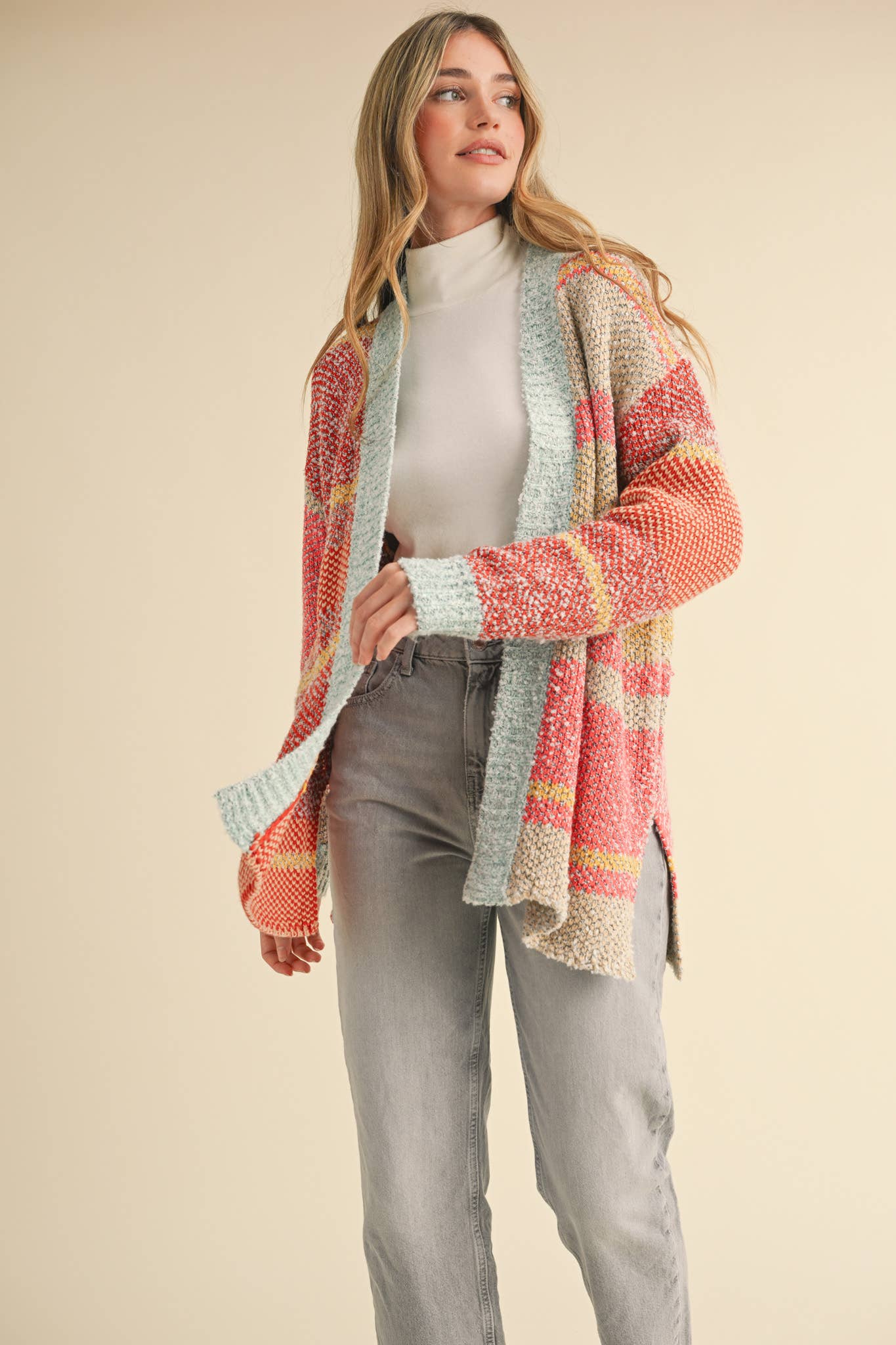 &MERCI - Wholesale Cardigan - Women's - OVERSIZED COLOR BLOCK CARDIGAN MSW100382