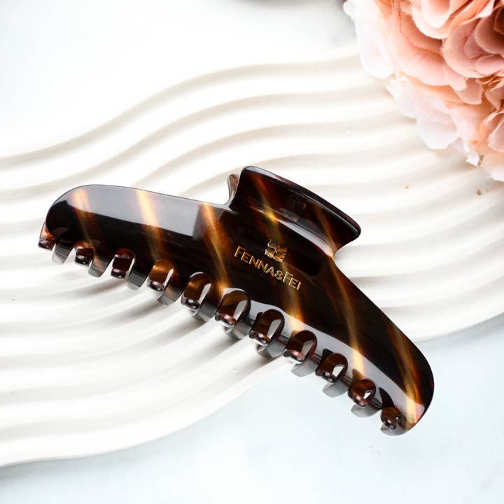 Glamour Grip XL Claw in Tigers Eye | Bronze Brown Gold Shimmer | Italian Acetate Tortoise XL Hair Clip for wholesale by Fenna&Fei