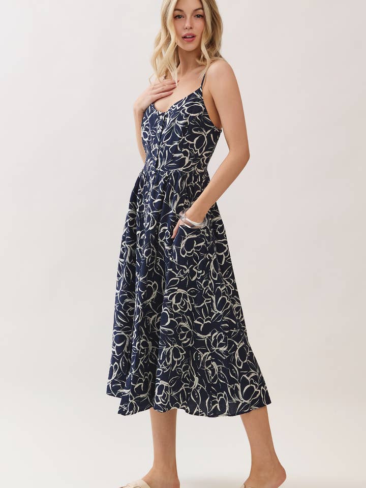 FRONT PATCH POCKET BUTTON UP CAMI MIDI DRESS - VD3114A for wholesale by Final Touch