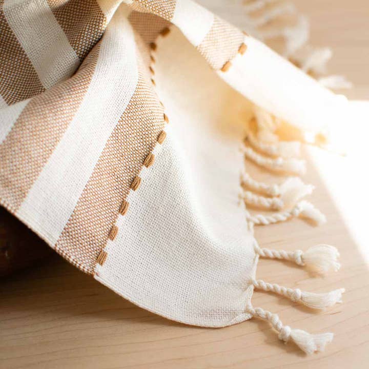 Fair + Simple - Wholesale Hand Towel - Oversized Woven Hand Towel in Tan Wide Striped2