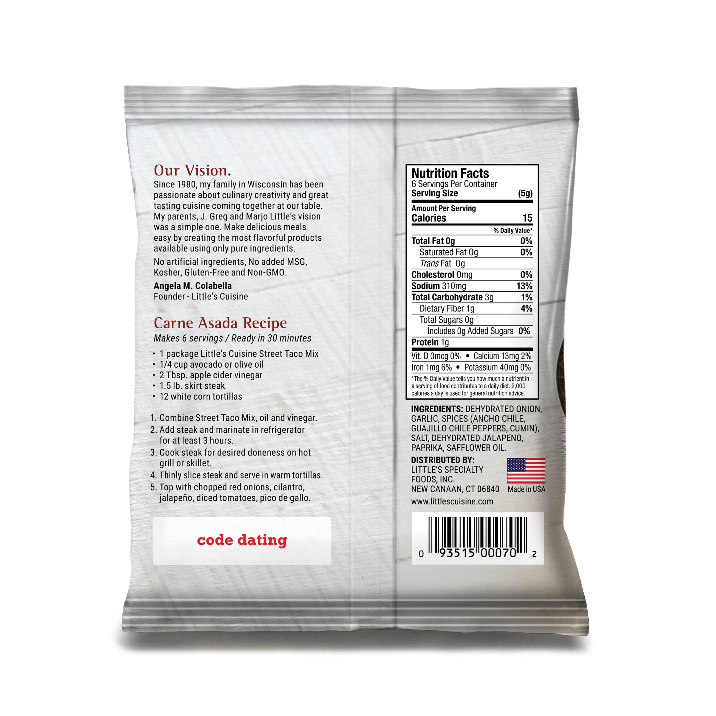 Little's Cuisine - Venta al por mayor Mezclas de especias - Little's Cuisine Street Taco Mix Carne Asada Filete 1 oz1