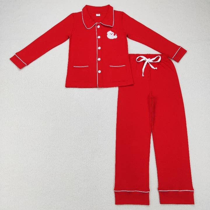 Aier Wholesale - Wholesale Top & Pant Set - Kids - Family Christmas Santa 2pcs Button Ups Red Pajamas3