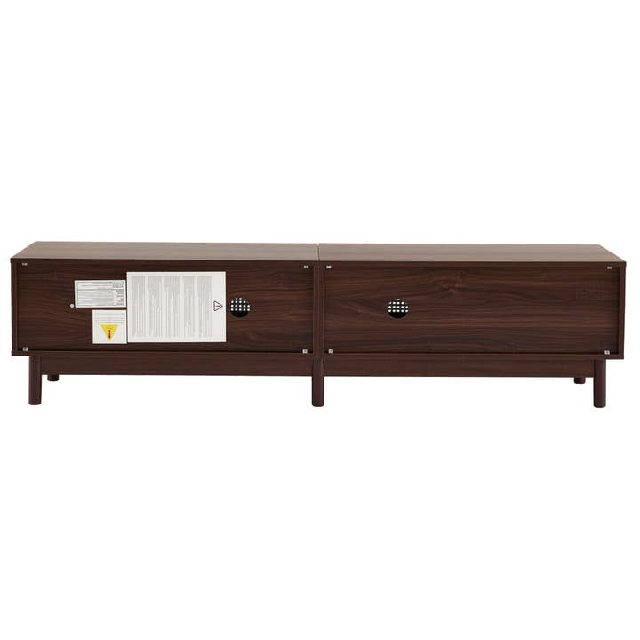 Urban Meuble - Wholesale Console Table - Vintage-style walnut wood effect TV stand with 2 rattan doors, 4 drawers 180*35*44cm KUQON17