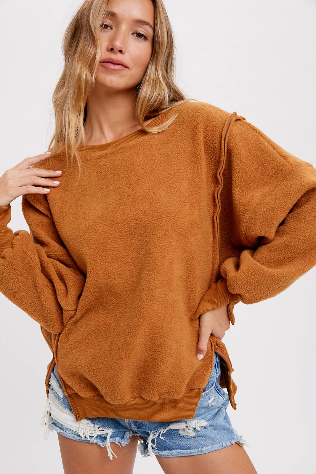 Peace Love Line – wholesale Sweatshirt - Dam – PL3896 - RUNDHALSAD TEDDYTRÖJA MED SLITSAR16