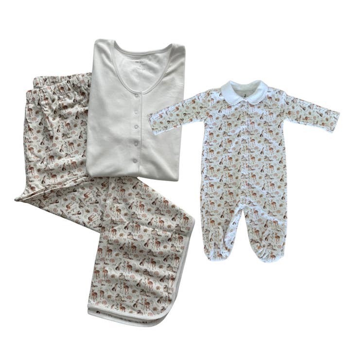 Coffret cadeau Mom and me PJ Forest Animals (pyjama d'allaitement + chausson) pour la vente par Pim Baby
