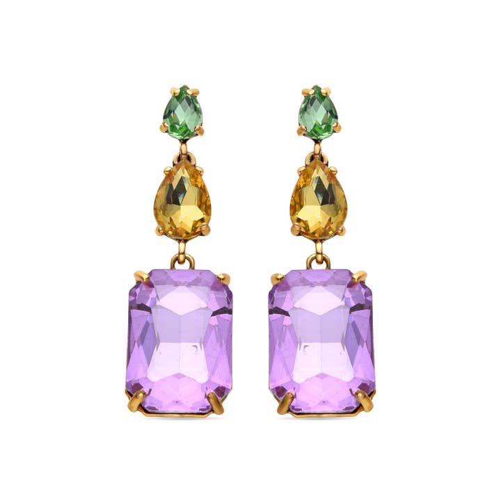 Orecchini di cristallo viola rifiniti in oro giallo 18k - Phiaqua per la vendita all'ingrosso da parte di Luxenter