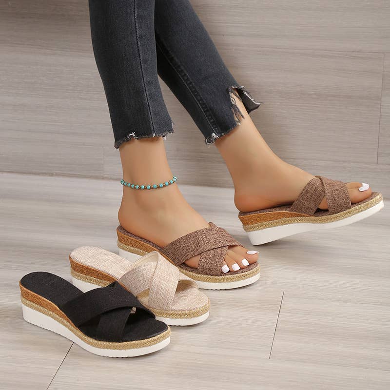 Comely Fashion - Wholesale Sandals - Women's - Criss Cross Straps Wedge Slippers6