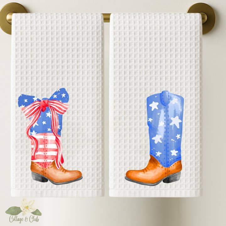 Patriottische Cowboylaars Theedoekenset | 4 juli Wafelstructuur voor wholesale door Cottage & Club