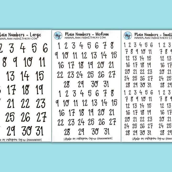 Schlichte Zahlen (in 3 Größen erhältlich!) für den Großhandel von Planning With Kay