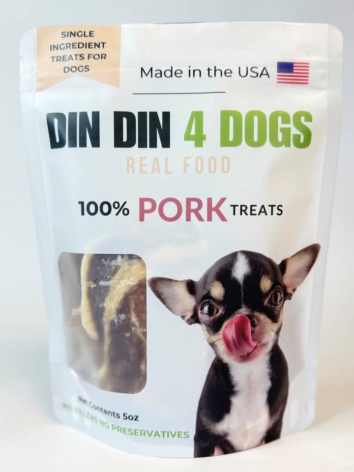 100% Schweinefleisch Hundesnacks, 5-Unzen-Beutel, Einzelzutat, Hoher Proteingehalt für den Großhandel von Din Din 4 Dogs
