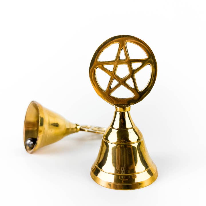 GREENROOTS USA LLC - Wholesale Bell - 2 Pieces Pentacle Brass Altar Bell - 3.75"H8