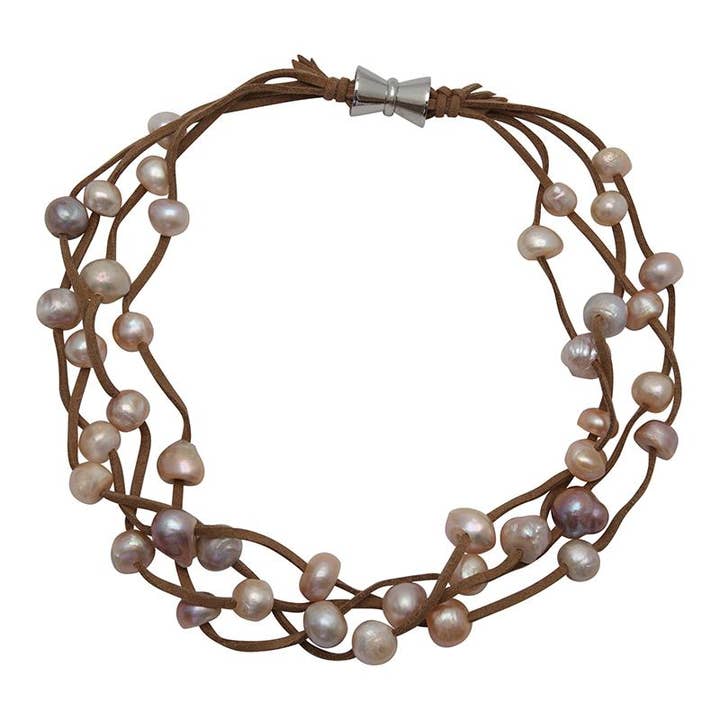602-09-22 | TAN SUEDE 4-STRAND MULTI PEARL NECKLACE for wholesale by Girl With A Pearl