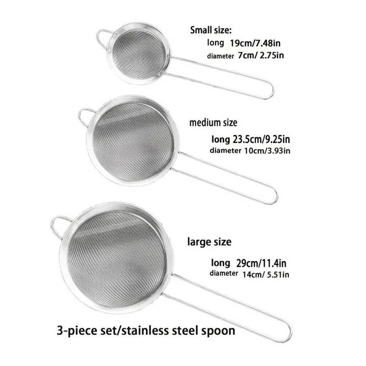 Huis Van Merken - Wholesale Kitchen Tool/Gadget - 3PC Stainless Steel Strainer Set – Colander & Ladle for Cooking & Filtering2