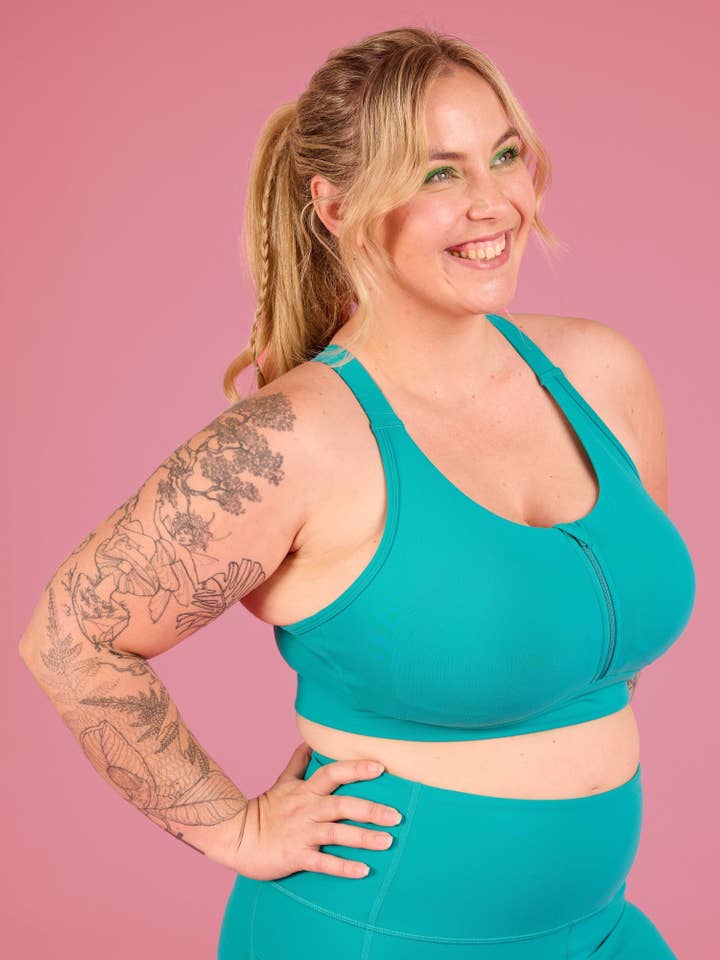 Teal FlexiZip Crop II for wholesale by Mama Movement