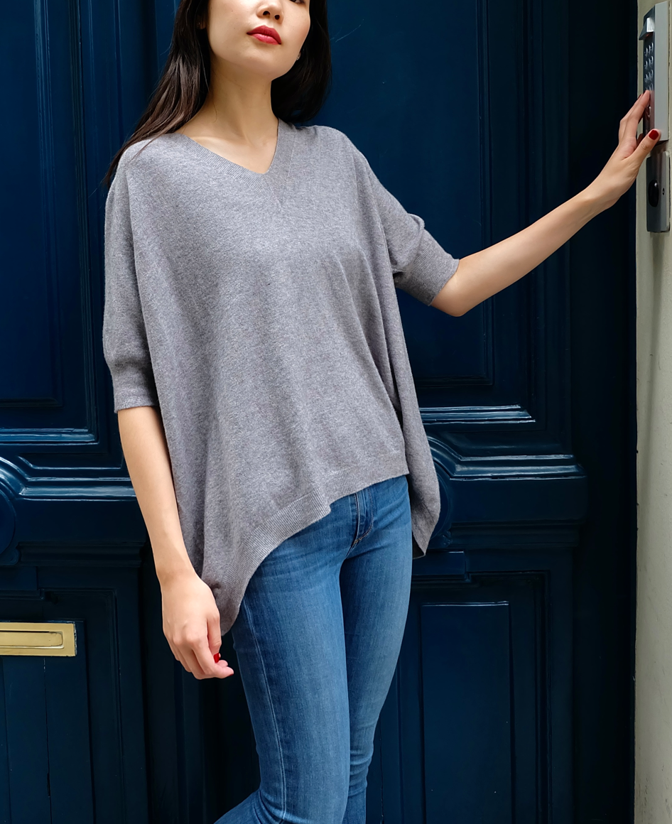 JULIA PARIS – wholesale Pullovertröja - Dam – Stickad tröja med korta ärmar och strukturerad V-ringning8