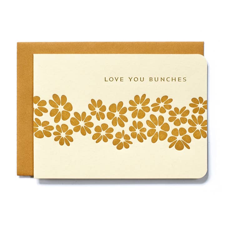 Love You Bunches Letterpress Card for wholesale by OrangeBeautiful
