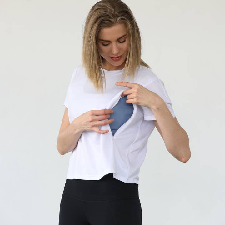 Blanc Abigail Short Sleeve Nursing T-Shirt (Blanc) for wholesale on Faire1