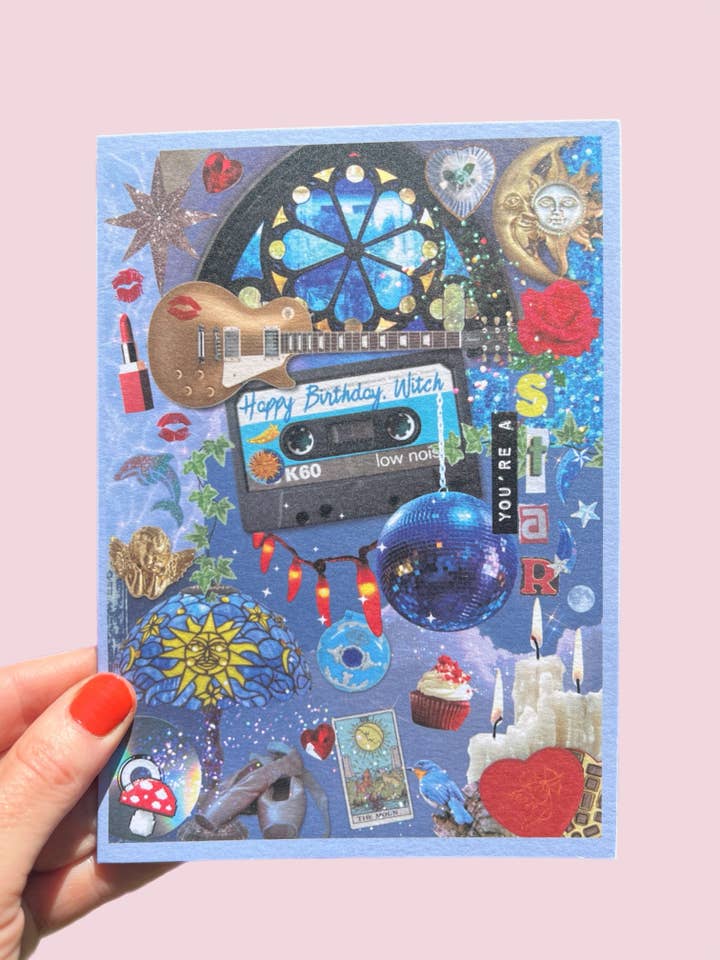 A7 LARGE 90s Witch Mix Tape Birthday Card for wholesale by Astral Weekend
