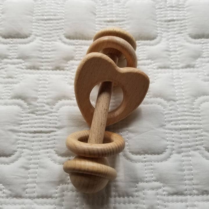 Heart Block Classic Wooden Baby Rattle for wholesale by D & C TOYS