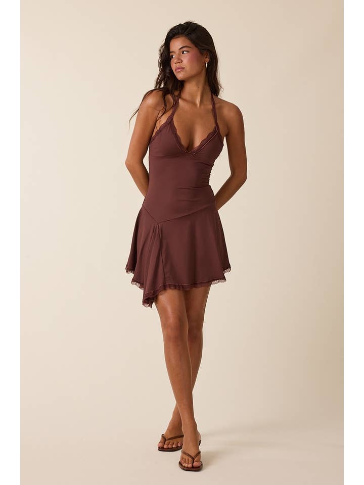 Sky to Moon - Wholesale Dress - Women's - SLIKY LACE HALTER TIE RUFFLE POINT MINI DRESS7