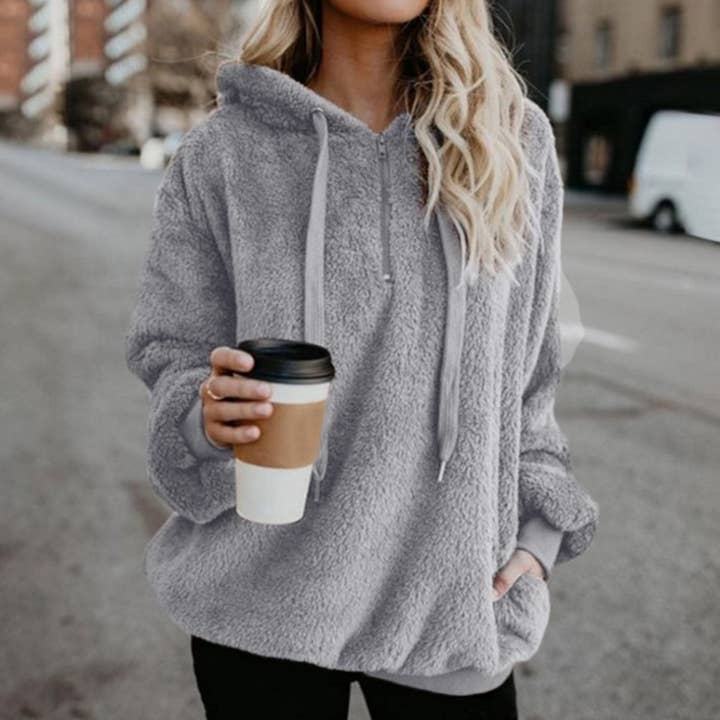 LONG SLEEVED HOODED SOLID COLOR HOODIE COAT for wholesale by Lily Clothing