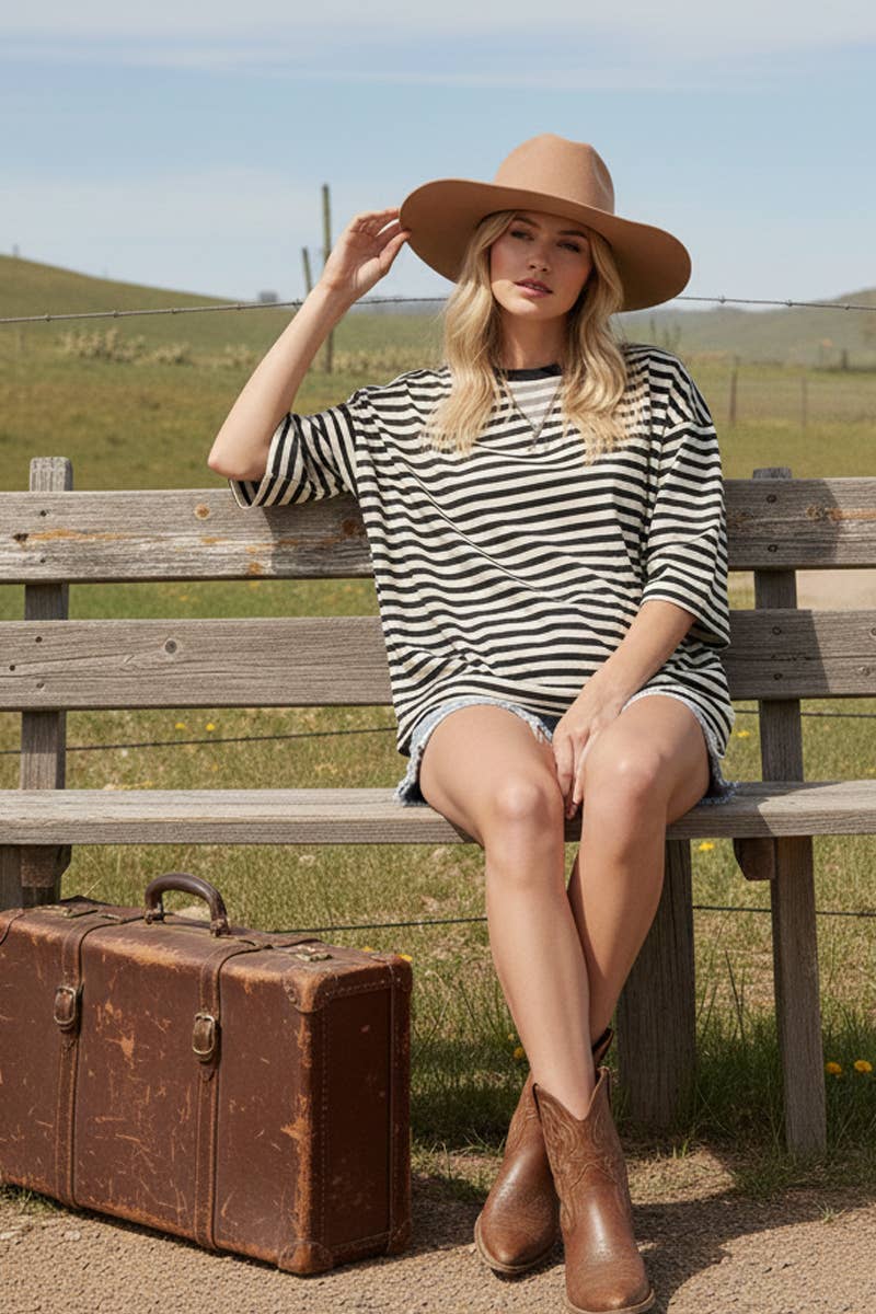 Sewn and Seen - Wholesale Tunic - Women's - STRIPED OVERSIZED SHORT SLEEVE TOP 3