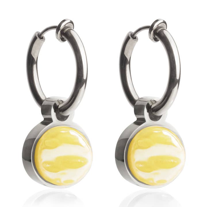 Clips d'oreilles Mix&Match avec pendentif • argenté/jaune citron • 14 mm pour la vente par ALEXASCHA