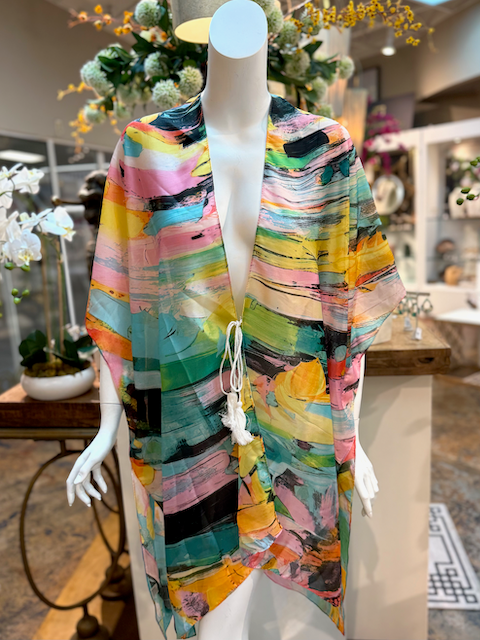 Pretty Persuasions - Wholesale Swim Cover Up - Women's - CP25005 Arte Satin-Feel Kimono Ruana Beach Coverup w/String0