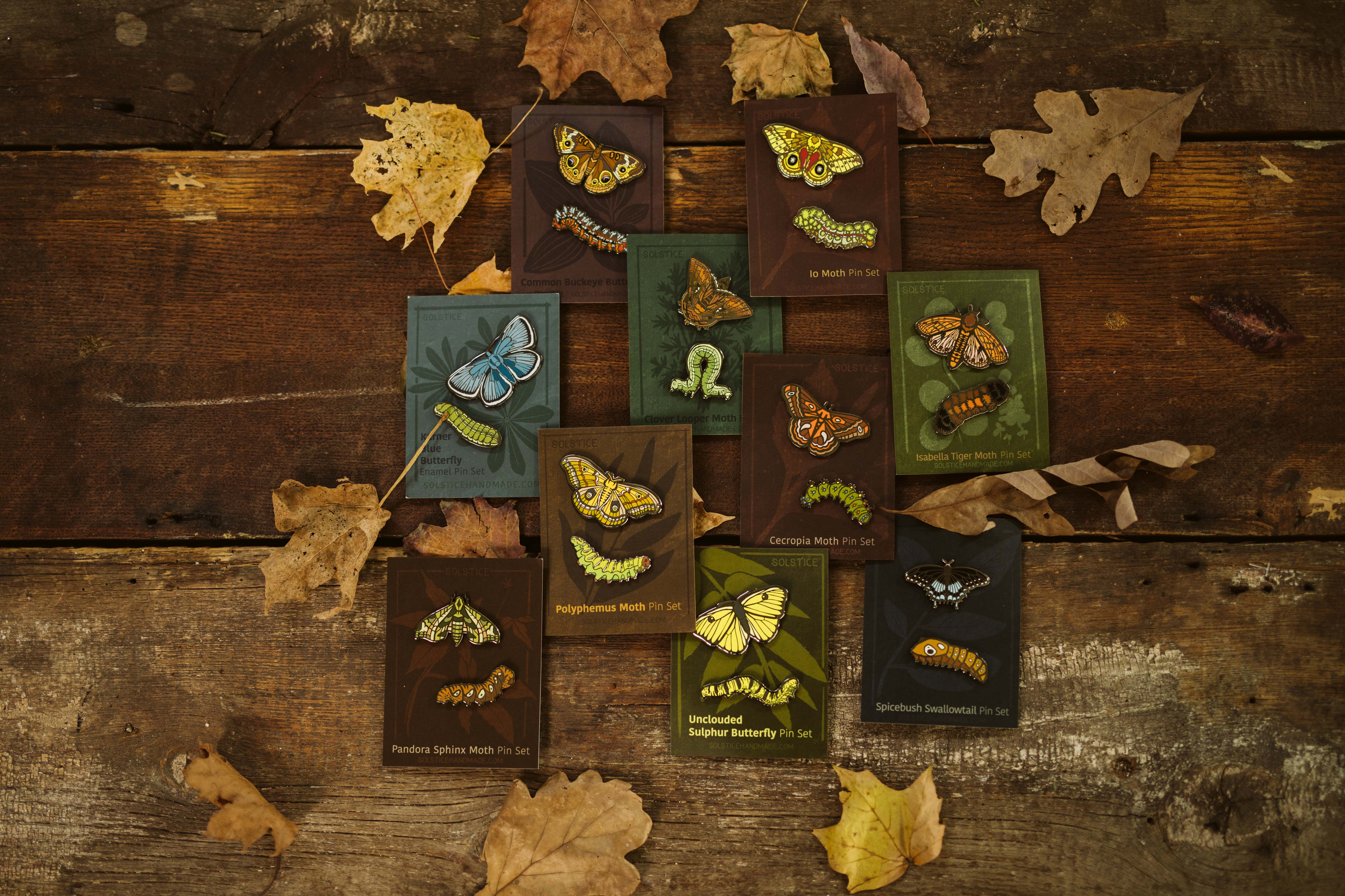 Solstice Handmade - Wholesale Lapel Pin/Button - Butterfly + Moth Pin Set Variety Pack (10)2