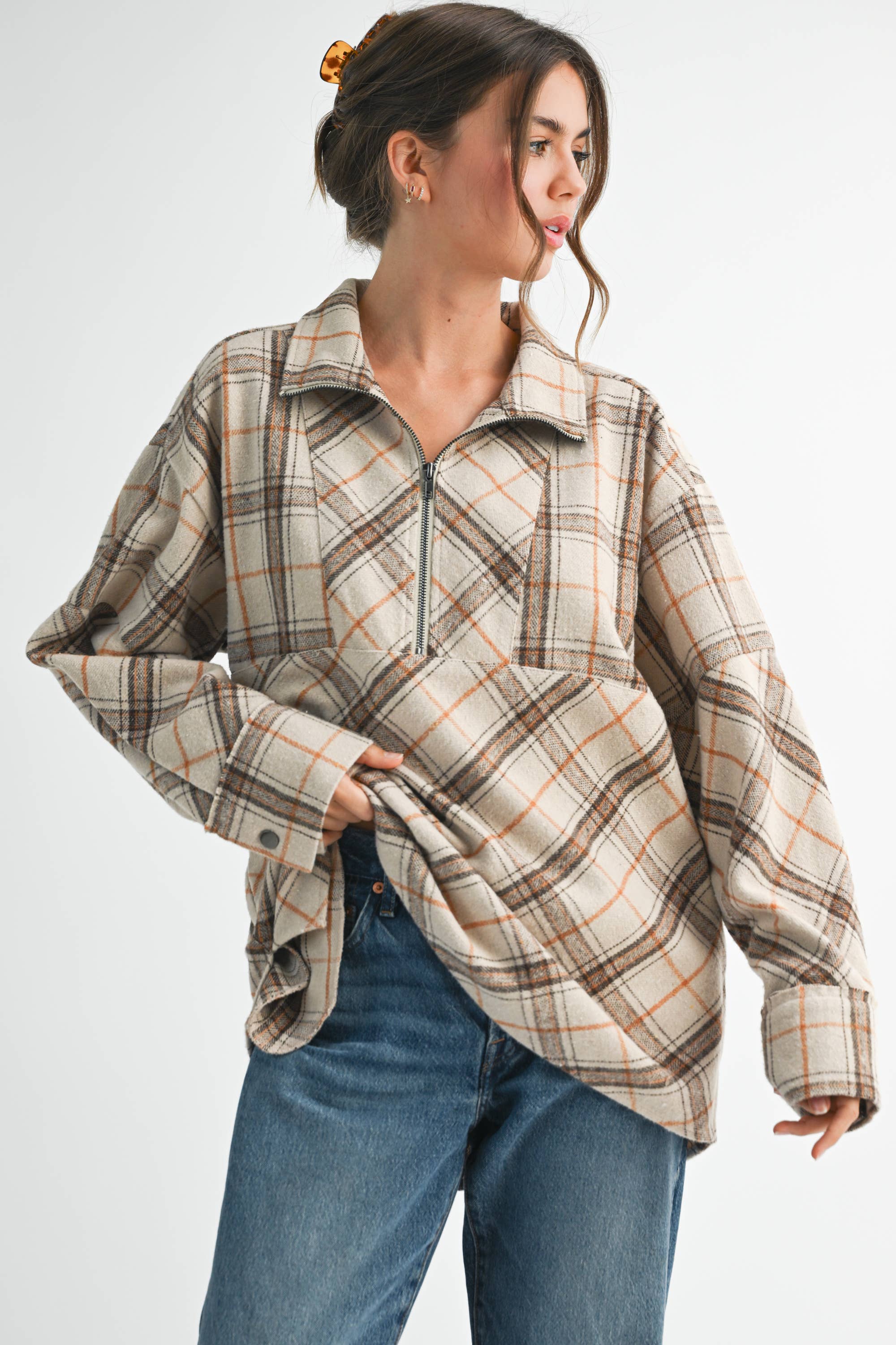 AEMI + CO - Wholesale Sweatshirt - Women's - 8421EK Mya Plaid Pullover 132