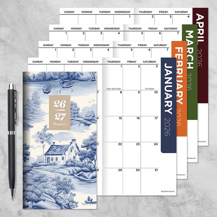 TF Publishing - Paper Goods – wholesale Planner – 2026-2027 Blue Toile Small Monthly Pocket Planner1
