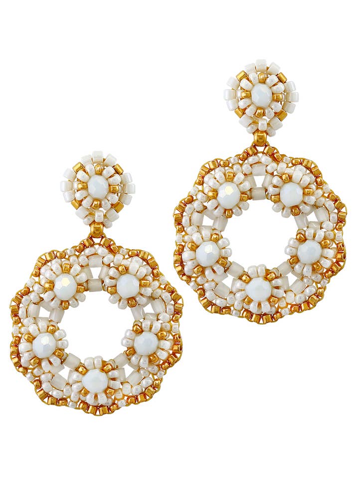 Open Circle Earrings on a post in White & Gold, Style E24428 for wholesale by Miguel Ases