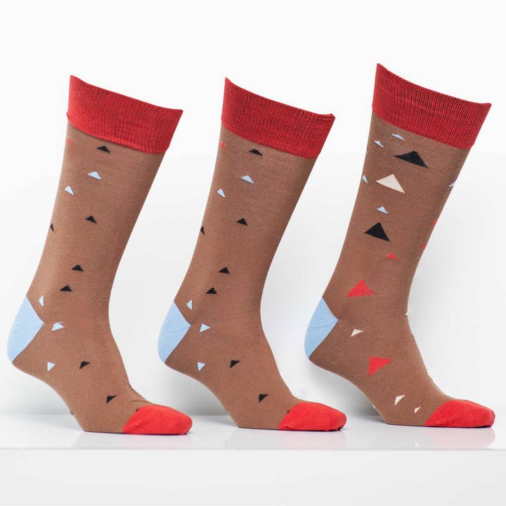 Mismatched Sock Shop - Wholesale Socks - Men's - Matching Pair + Mismatched Spare - 3 Socks - Brown Triangle