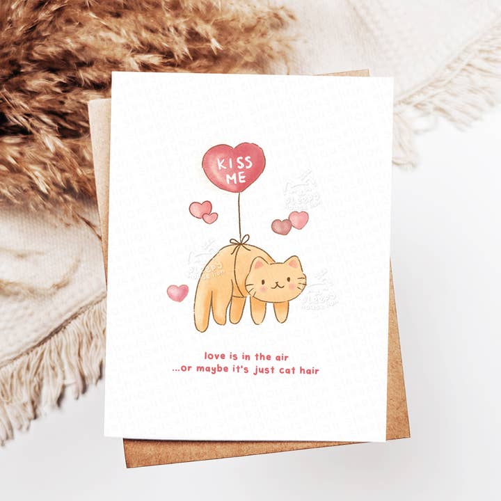 Funny Love is in the Air, Maybe it's Cat Hair Greeting Card for wholesale by Sleepy House Lion
