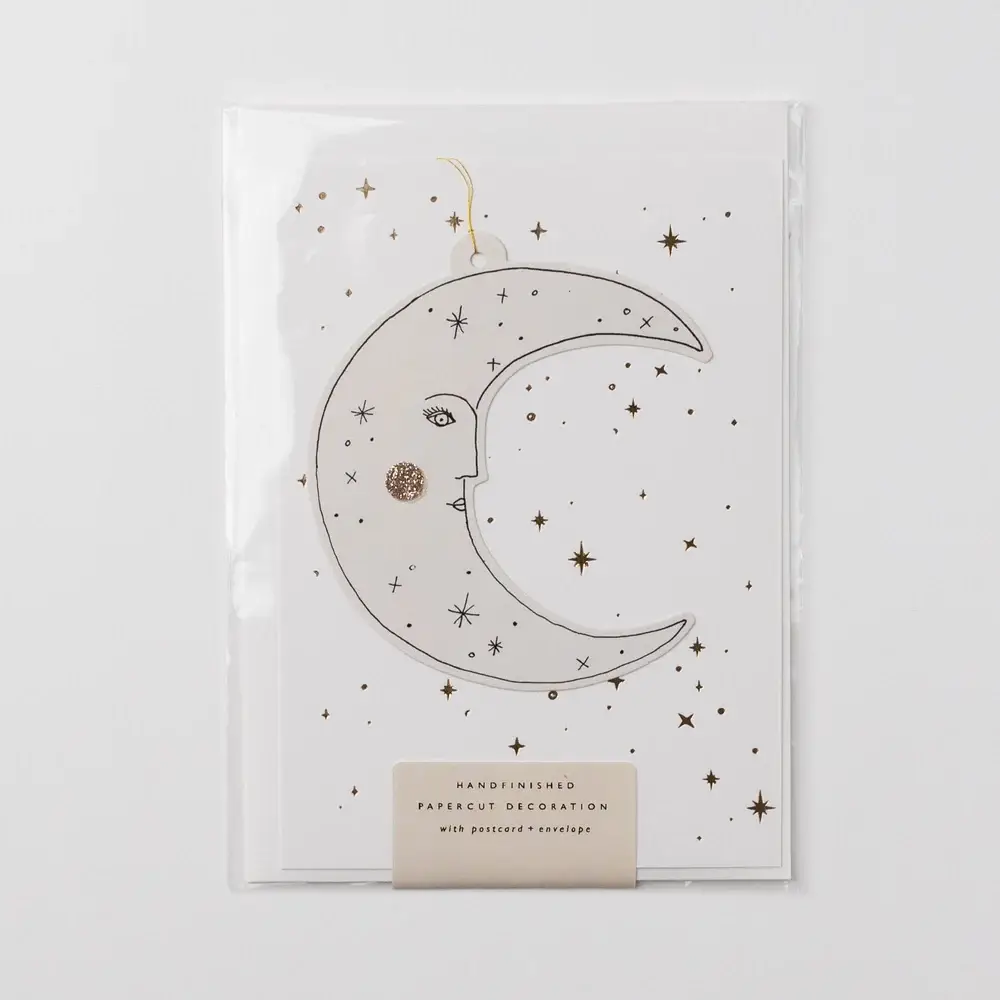 Katie Housley – wholesale Stationery/notecard set – MOONFACE PAPERCUT DECORATION WITH POSTCARD AND ENVELOPE2