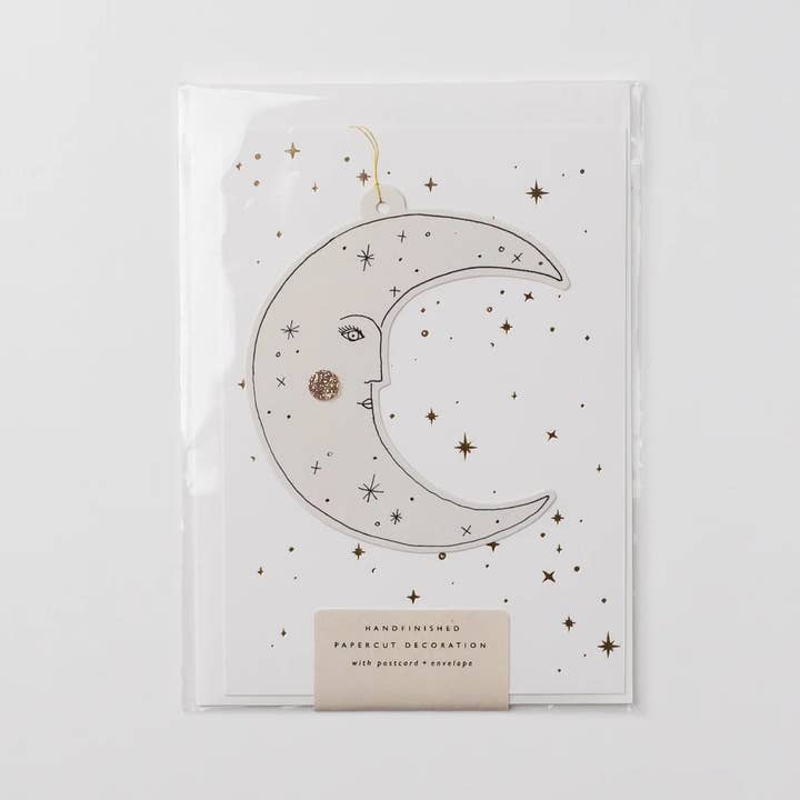 Katie Housley – wholesale Stationery/notecard set – MOONFACE PAPERCUT DECORATION WITH POSTCARD AND ENVELOPE2