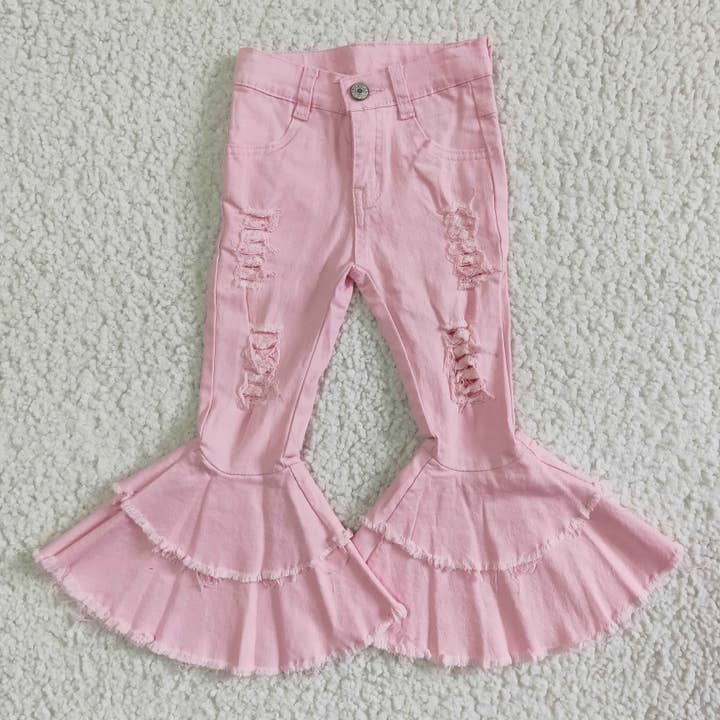 Yawoo Garments - Wholesale Jeans - Kids - Pink denim pants distressed baby girls jeans