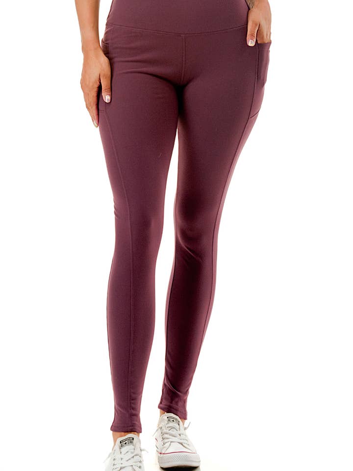 Solid color thermal fleece winter skinny legging w/pockets for wholesale by Color 5