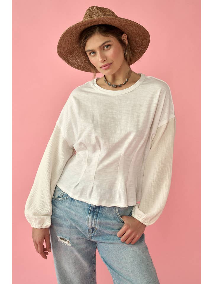 OFF WHITE Mineral Wash Smocked Sleeves Slub Knit T-Shirt for wholesale on Faire