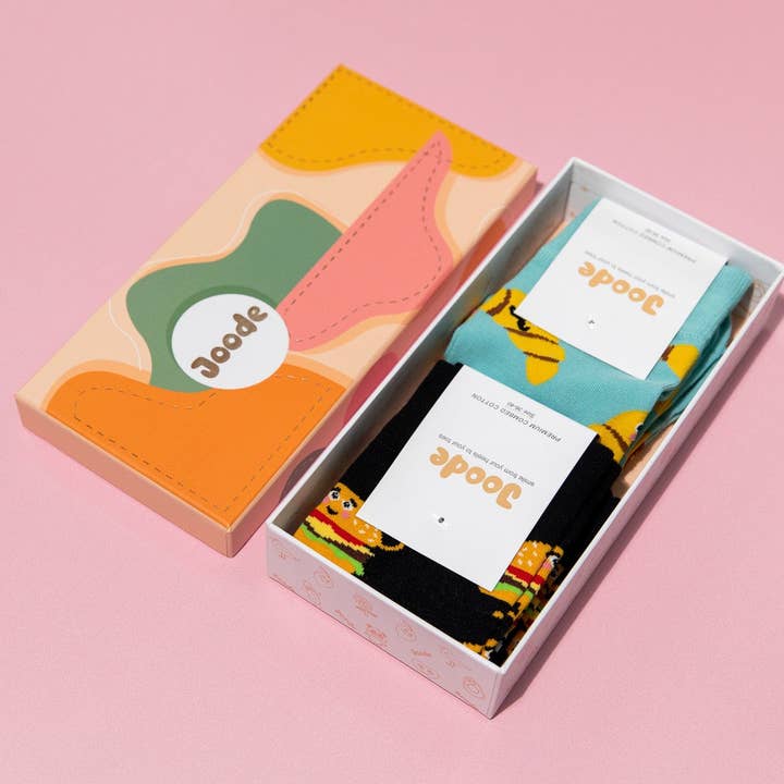 Joode - Wholesale Socks – Unisex - Gift box: Burgers & Croissants