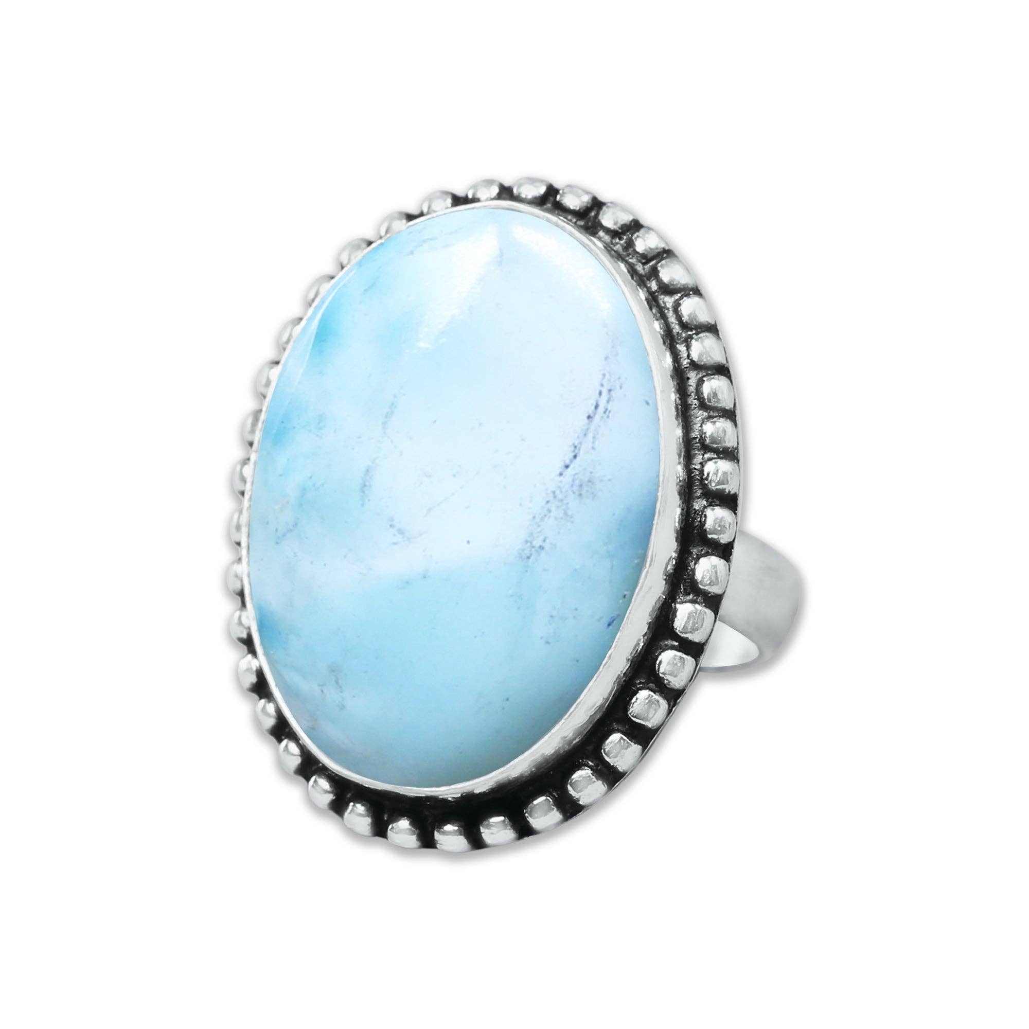 Handmade Jewels - Wholesale Cocktail/Statement Ring - Handmade Silver-Plated Larimar Rings – Minimalist Ocean-Inspired Jewelry (Natural Larimar)5