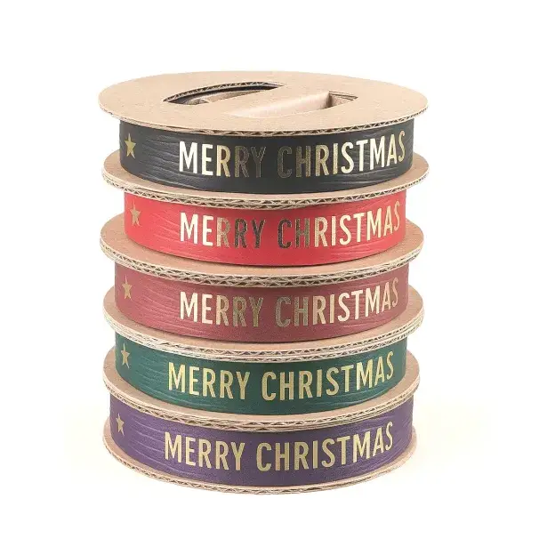 Mini Art Products – Großhandel Band – Geschenke verpacken – Papieroptik-Band – Frohe Weihnachten – Schwarz-Gold – 15 mm x 25 m1