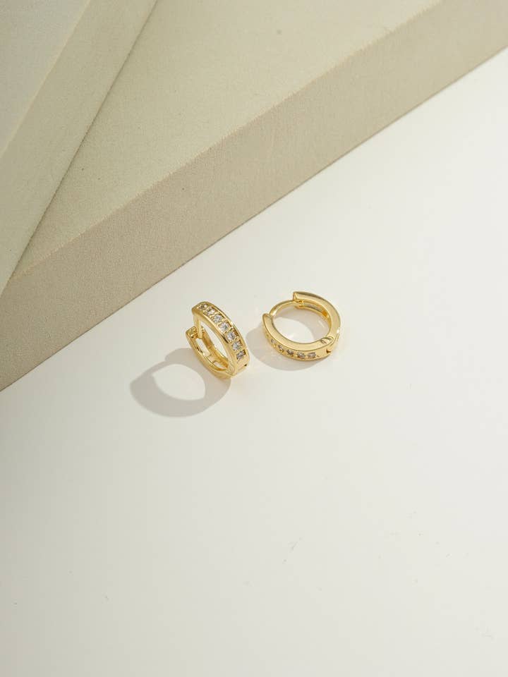 14k Gold Filled Vera Pavé Huggies | Earring | No Tarnish for wholesale by Bossaglam Jewelry