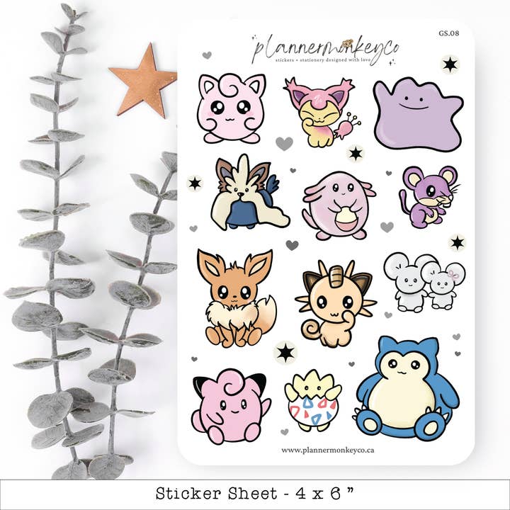 Normal Type Poket Planner Pal Pokemon Deco Stickers for wholesale by Plannermonkeyco