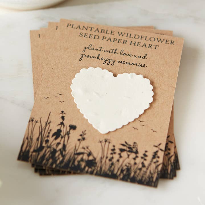 10 Plantable Wildflower Seed Paper Heart Funeral Favours for wholesale by Angel & Dove