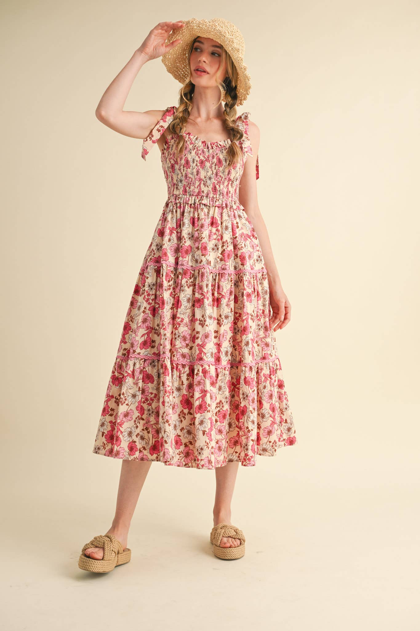 &MERCI - Vente Robe – femme - ROBE MIDI À VOLANTS EN DENTELLE FLORALE MDR38528