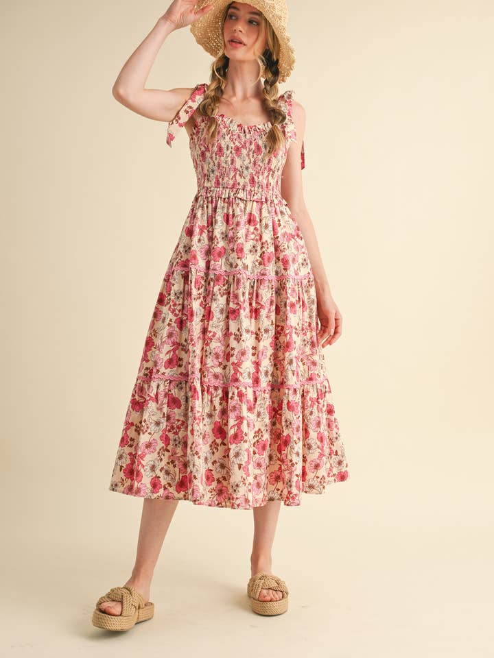 &MERCI - Vente Robe – femme - ROBE MIDI À VOLANTS EN DENTELLE FLORALE MDR38528